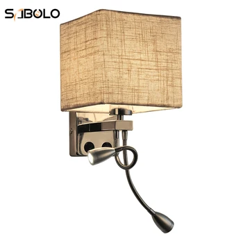 

Modern Wall Lights Bedroom LED Fabric + Iron Wall Lamp Decoration Double Tube Touch On/Off Switch Bedroom Bedside Wall Lights