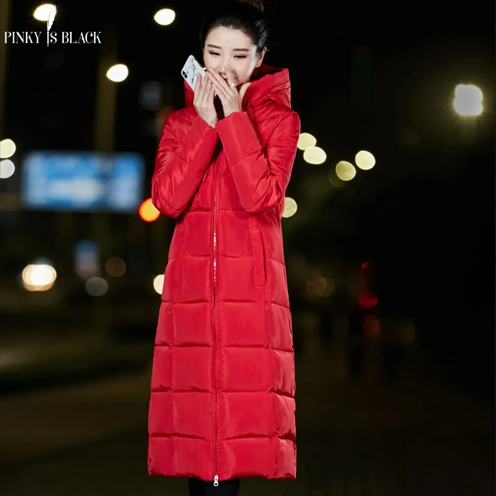 PinkyIsBlack размера плюс 6XL женские зимние куртки с хлопковой подкладкой женские длинные парки с капюшоном зимнее пальто женские куртки - Цвет: Красный