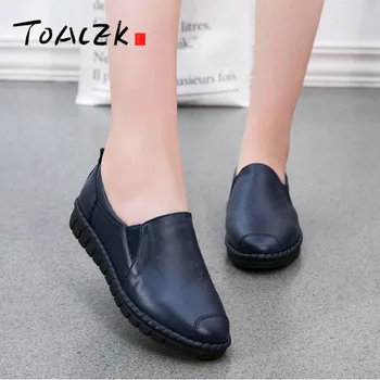 

leather soft bottom female comfortable flat bottom round single shoes ladies shoes autumn casual women's shoes