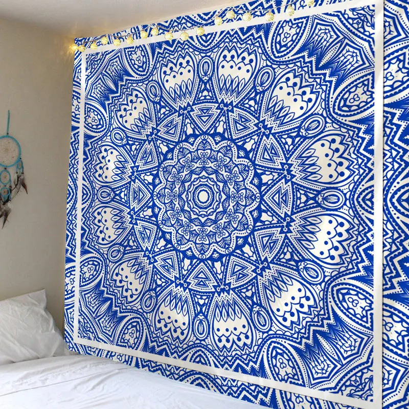 Богемные Цветочные Мандала гобелены настенные ковры Хамса ручная стена Висячие синие изысканные ковры богемный диван, домашний декор диване одеяло