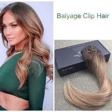 Full Shine Ombre Balayage Color #2#6#27 Virgin Remy Hair Clip in Human Hair Extensions Straight Brazilian Clip in Extensions