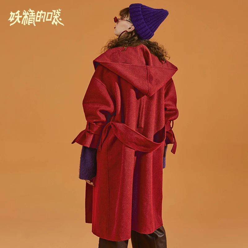 ELFSACK, новинка 83%, шерстяное пальто для женщин, шерстяное пальто с капюшоном, с широкой талией, женские куртки, свободные куртки для зимы