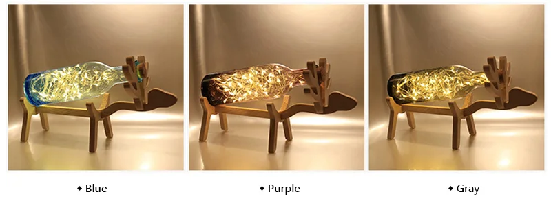 Nordic Creative Wood Deer Lamp LED Strip Lights Handmade Blue Glass Bottle Night Lights Art Deco USB Lighting Chirstmas Birthday Gift (6)