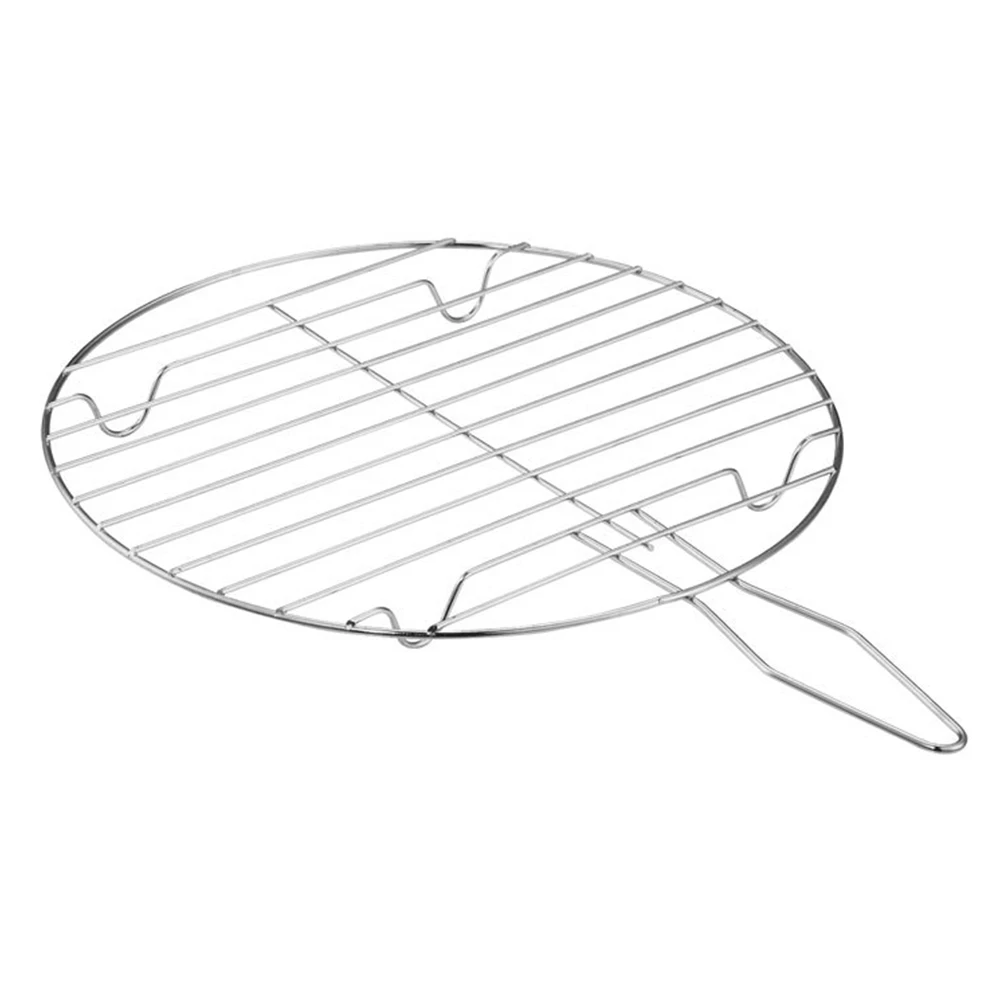 Round Stainless Steel Meat BBQ Foods Grilling Basket Portable Net