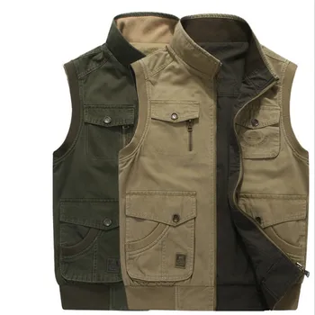 

Brand Mens Vests Sleeveless Jacket Cotton Casual Multi Pocket Vest Men Waistcoat Coat Double wear Plus Size 8XL AFS JEEP