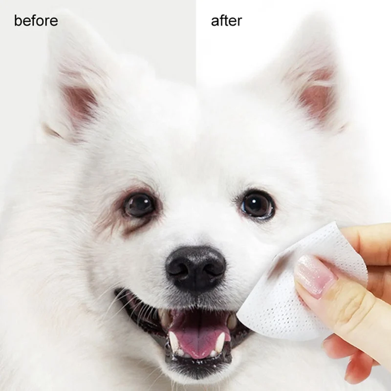 

100 pcs/bottle White Non-woven Fabric Aloe Extract Liquid Pet Eye Tears Remove Wipes for Pet Dog Cat Face Cleaning