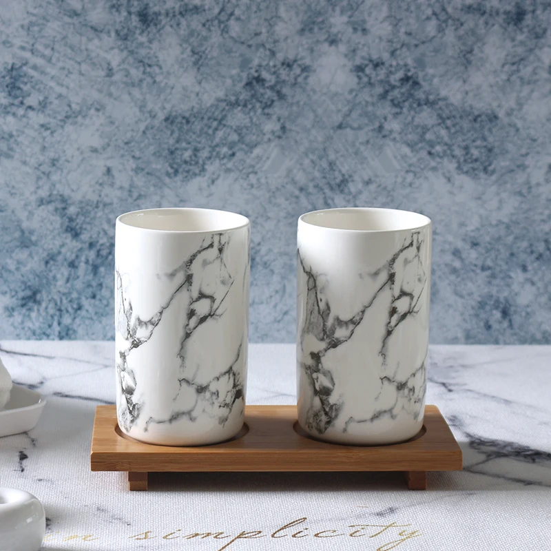 

Nordic Marbled Bathroom Ceramic Simple Toothbrush Cup Mouth Cup Wedding Wash Set Weding Gift Free Shipping