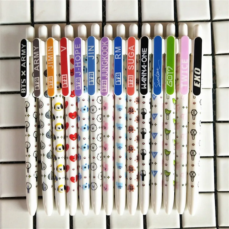 

Youpop Kpop BTS BT21 Album SEVENTEEN EXO GOT7 TWICE WANNA ONE Kawaii Black Pen Fashion COOKY TATA RJ CHIMMY KOYA Case Displays