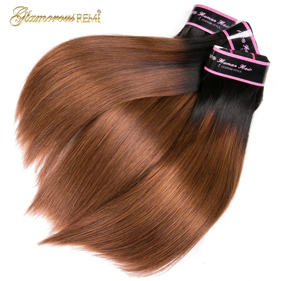 Омбре бразильские волосы прямые 1B/30 каштановые человеческие волосы переплетения пучки с закрытием два тона Remy пряди волос на сетке 10 до 26