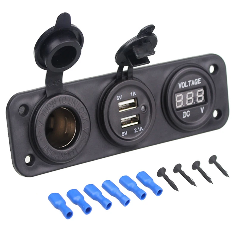 Universal Car Charger Motorcycle Plug Dual USB Adaptor+12V
