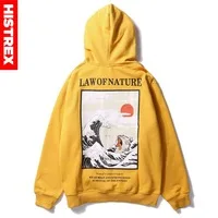 HISTREX Japanese Embroidery Funny Cat Wave Printed Fleece Hoodies Winter Japan Style Hip Hop Sweatshirts Streetwear HT72QE#