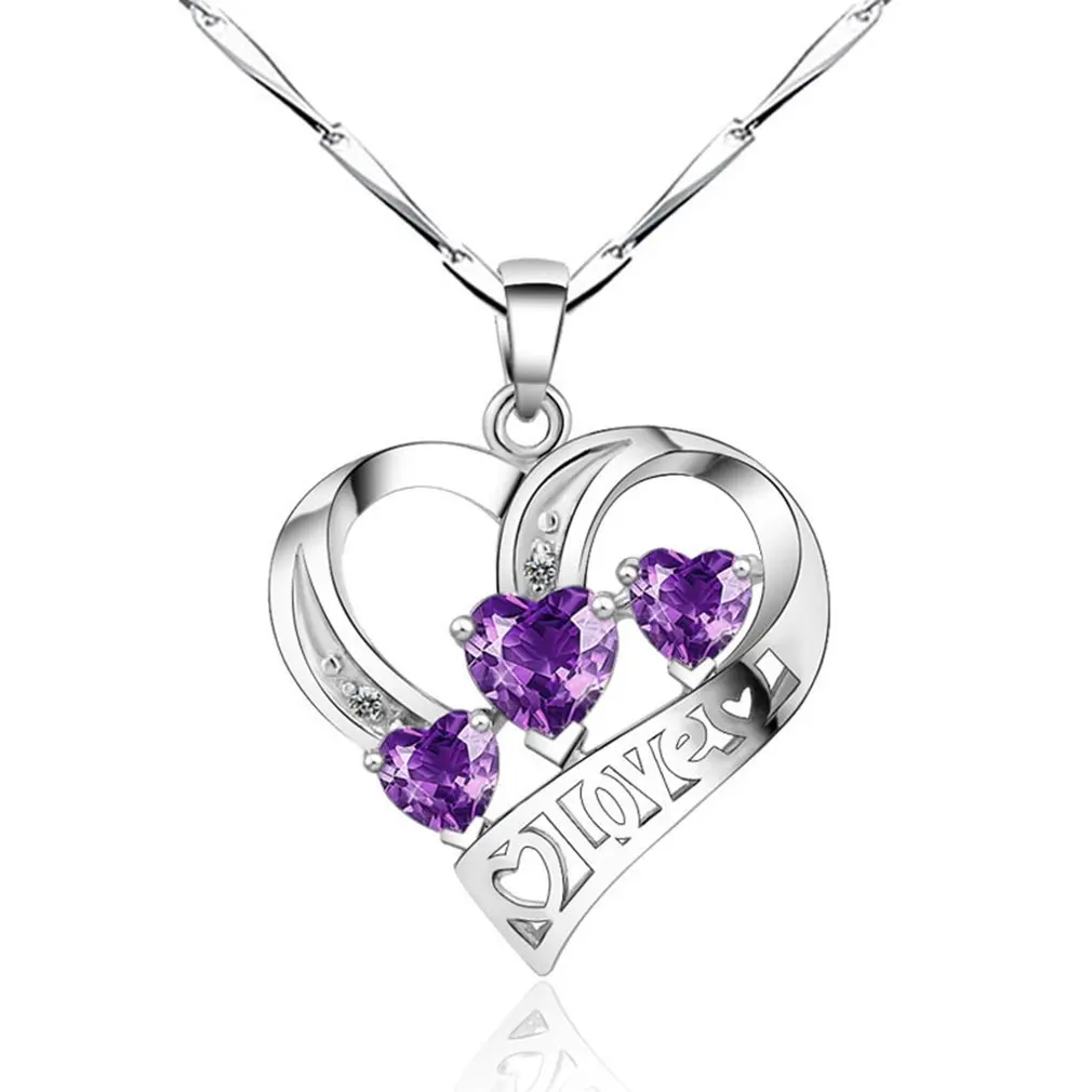 

Simple three-heart Amethyst Pendant High Gloss Temperament Female Short Clavicle Necklace Jewelry Korean Fashion