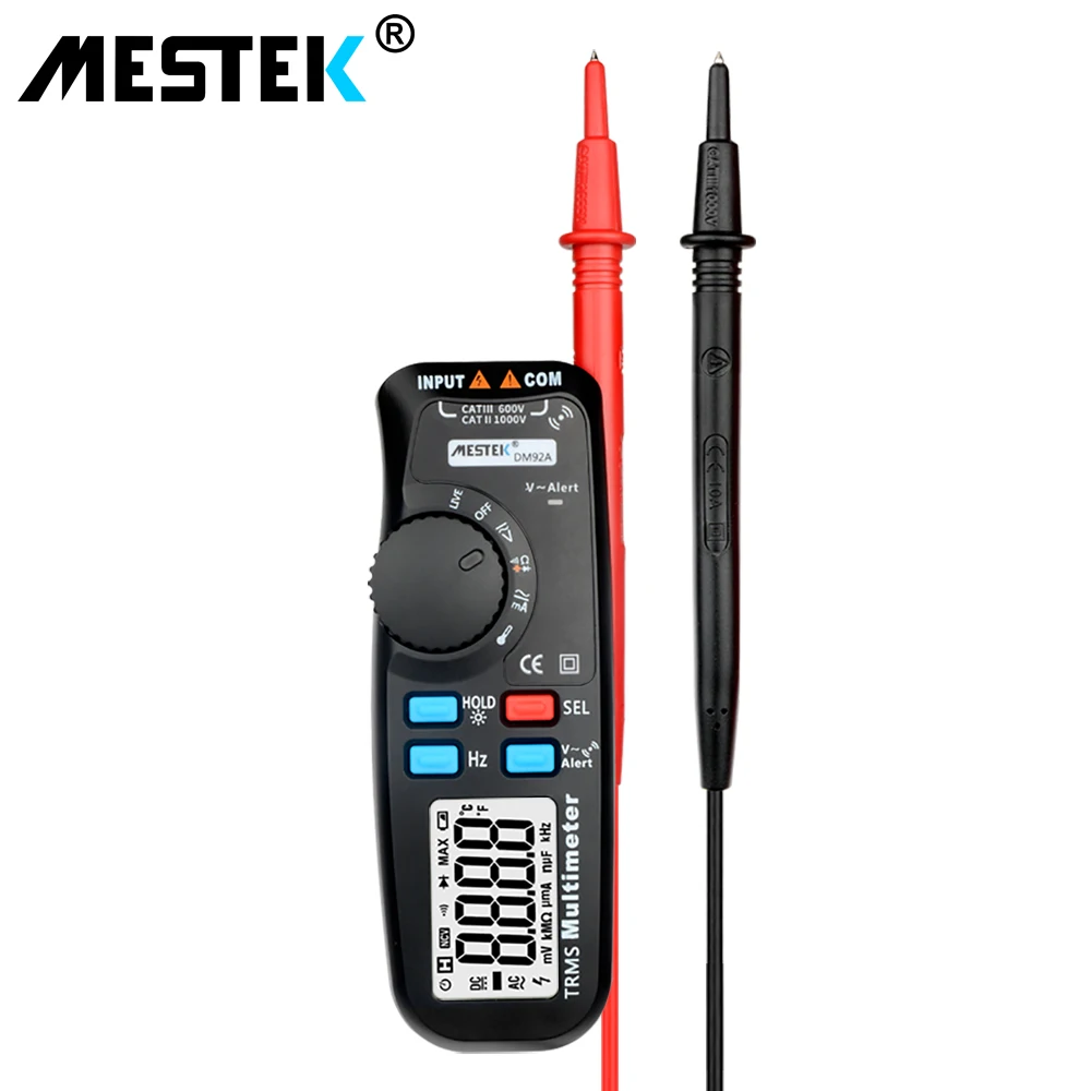 

MESTEK Digital Multimeter DM92A 6000 Counts True RMS Digital Multimetro Auto Range DC/AC Multimetester Diode Temperature Tester