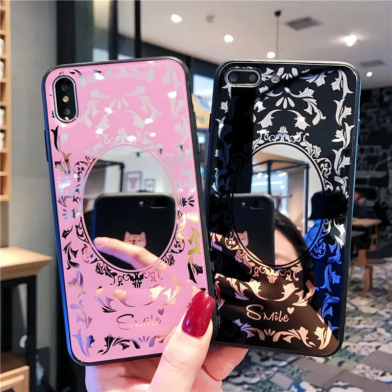 

Plating Flower Case For iPhone X XR XS Max Fashion Silicone Edge Mirror Back Cover For iPhone 7 8 6 6s Plus Girls Cases Coque