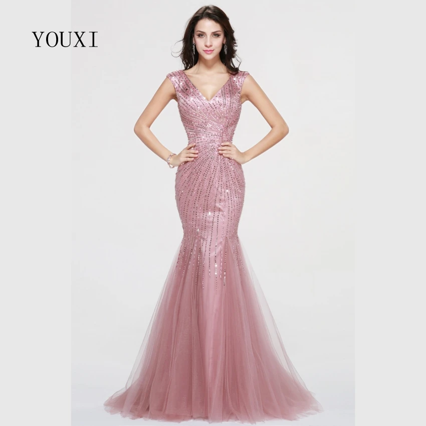 

Gorgeous Mermaid Prom Dresses 2019 Hot Tulle Beading Crystal Formal Long Evening Dresses