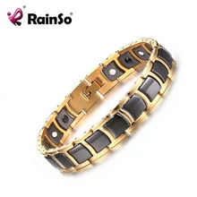 Rainso здоровья браслет для мужские черные золотой цвет Вольфрам Сталь терапии магнитный браслет с гематитом высокое качество JEW01434
