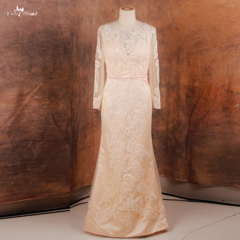 RSW1125 Шампанское Кружева Мать платье-Русалка для невесты платье с длинным рукавом