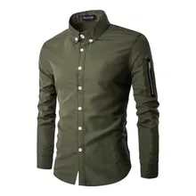 2017 Fashion men’s casual shirt, comfortable casual long-sleeved shirt man, sleeves zipper decoration army green men’s shirt