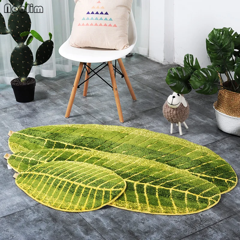 

NOOLIM Green Leaves Design Mat TPE Bath Mat Doormat Anti-slip Carpet for Living Room Kitchen Bathroom Bedroom Rugs