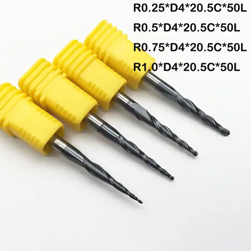 3pcs R0.25*D4*50L 2 Flute HRC55 taper ball nose endmill CNC bit milling Cutters