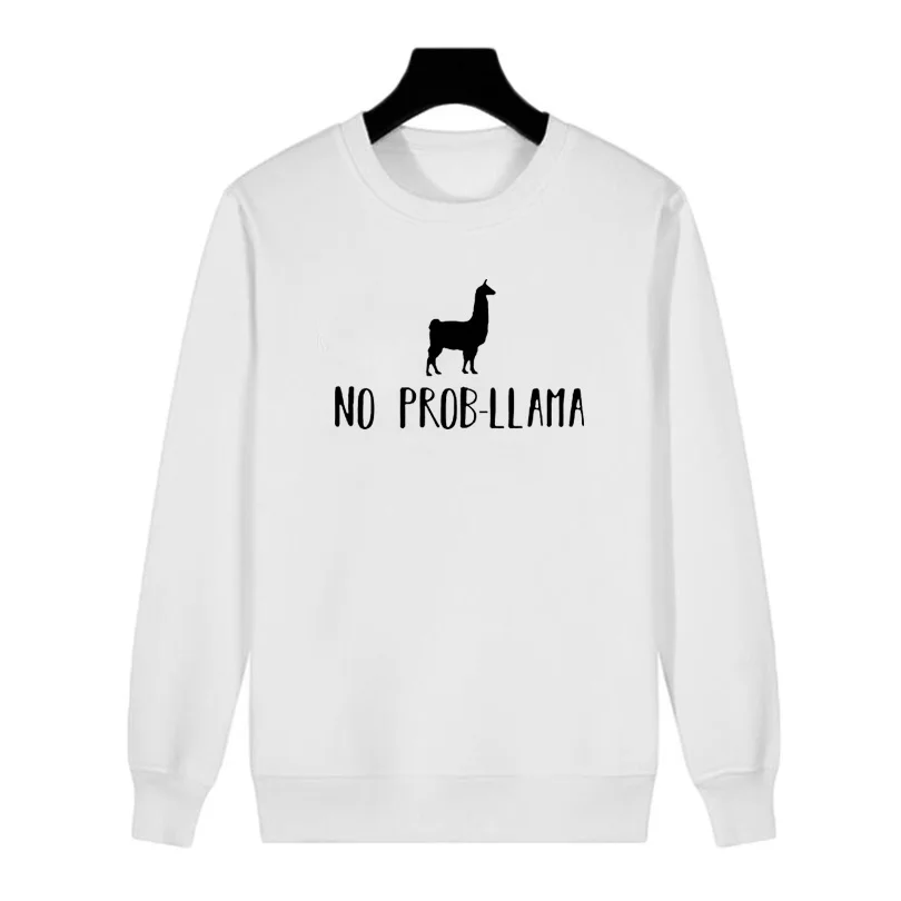 Женские кофты 2018 без prob-бесплатная ламы Графика Отпечатано Crewneck Толстовки Для женщин Толстовка Смешные ламы проблема говоря пуловеры