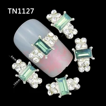 10 шт. 3D украшения для ногтей Diy Блестящий серебряный сплав Шарм прозрачные стразы светильник зеленый кристалл для ногтей Инструменты