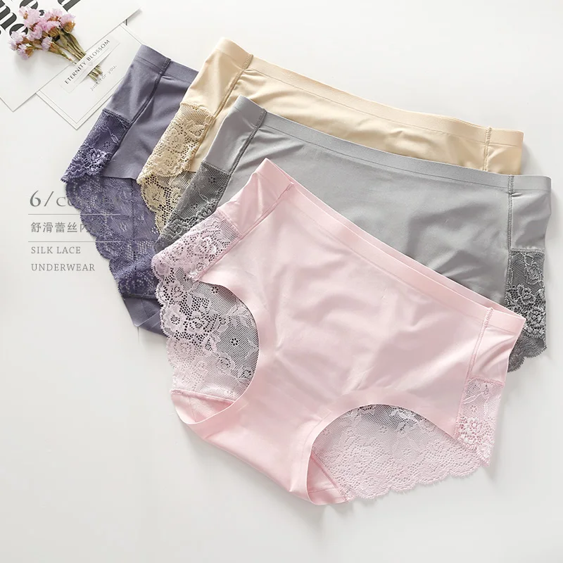 Sexy panty high quality smoothens the lace material mid waist briefs
