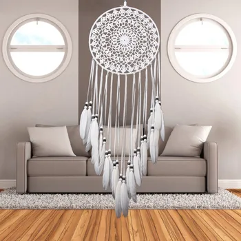 

Dream Catcher Home Decor White Feather Dreamcatcher Wind Chimes Indian Style Religious Mascot Car Wall Decoration 2018