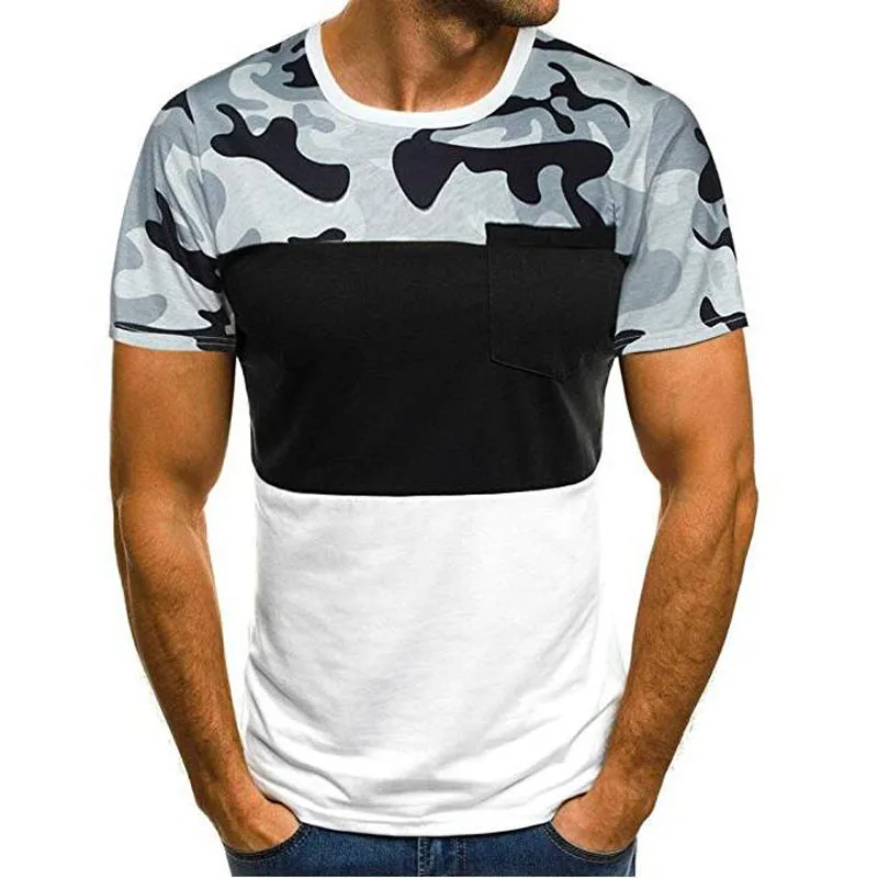 

2019 New Summer Short Sleeve Man T Shirts Patchwork Camouflage Printed Men T Shirt Casual Tshirt Dropshipping