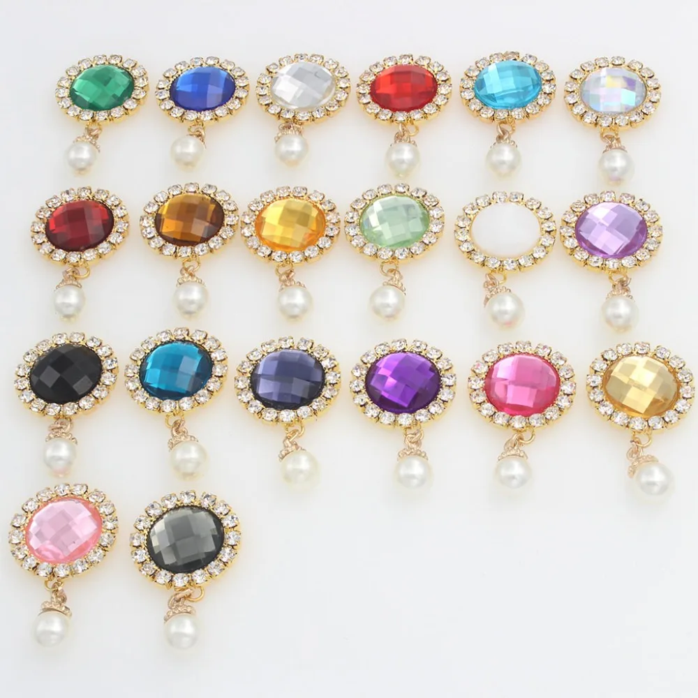 

Nidalee Rhinestone Applique Handmade Button Pearl Crystal DIY Botones Decorative Wedding Dresses Metal Flatback Accessories 27mm