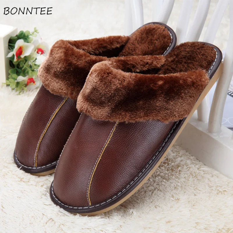

Winter Slippers Women High Quality Genuine Leather Home Cotton Slipper Warm Plush Womens Shoes Non-slip Soft Bottom Plus Size