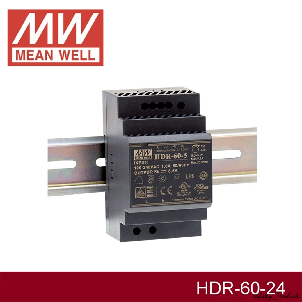 1 упаковка) Meanwell 60 Вт промышленный din-рейку источник питания HDR-60-24V/5/12/15/48 1,25/2.5A 4/4. 5/6. 5A тонкий 91% высокая эффективность DR/MDR