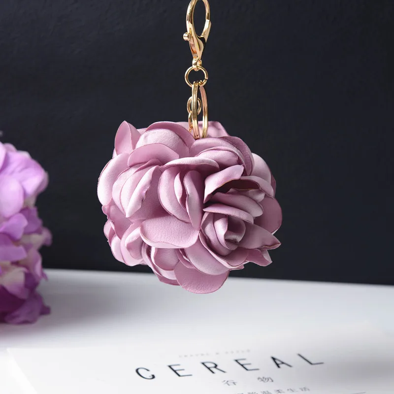 

Charm New Rose Flowers Keychain Key Chain Gold Color Bow Chain Pearls Bead Key Rings Porte Clef Bag Charm Pendant Jewelry Gifts