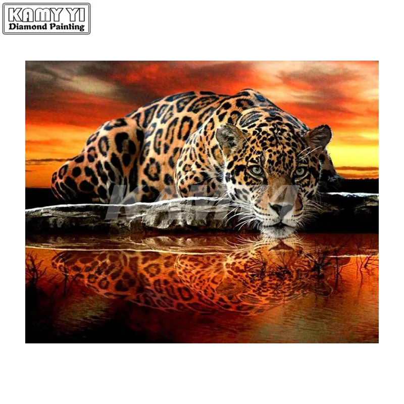 Full Drill Square Sunset Leopard 5D DIY Diamond Painting Diamond Embroidery Cross Stitch Mosaic Decor Gift