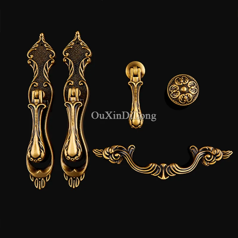 

10PCS Retro Vintage Brass Furniture Handle European Antique Furniture Door Handle Drawer Pulls Kitchen Cabinet Handles and Knobs