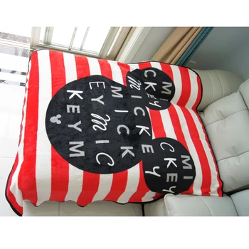

Disney Discounts Black and White Red Striped Mickey Mouse Coral Fleece Summer Thin Blanket Throws for Children Kids on Bed Sofa