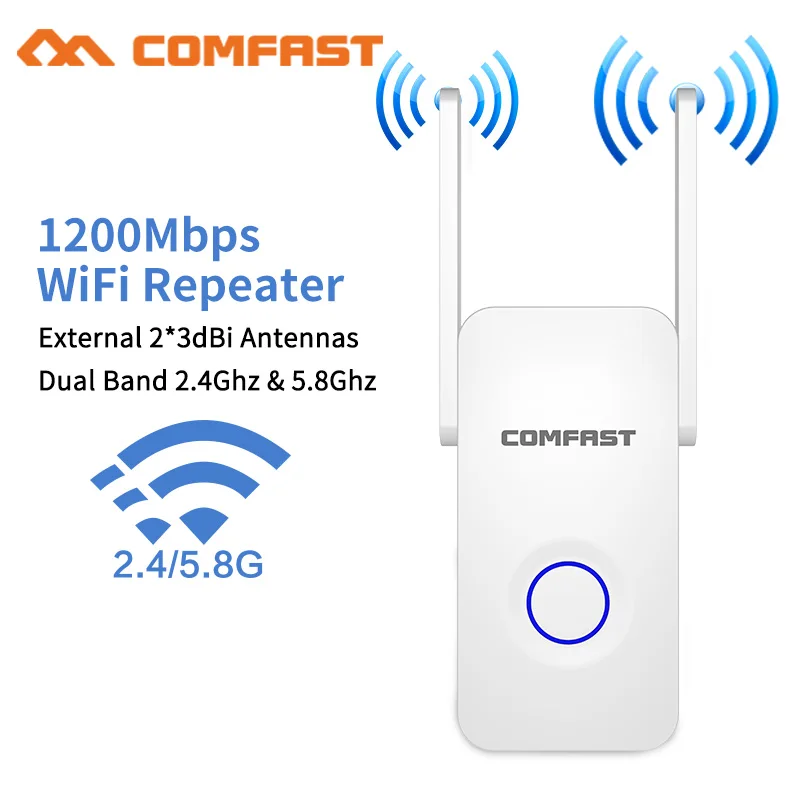 Comfast Gigabit Home Wifi ретранслятор высокоскоростной 1200 беспроводной диапазон усилительная подстанция 2,4G и 5 ГГц усилитель сигнала Wi-Fi 2* 3dbi антенна
