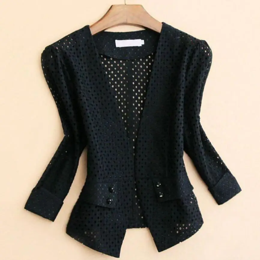 

spring Autumn fashion v-neck lace stand collar three quarter sleeve short blazer slim and elegant office lady small suit