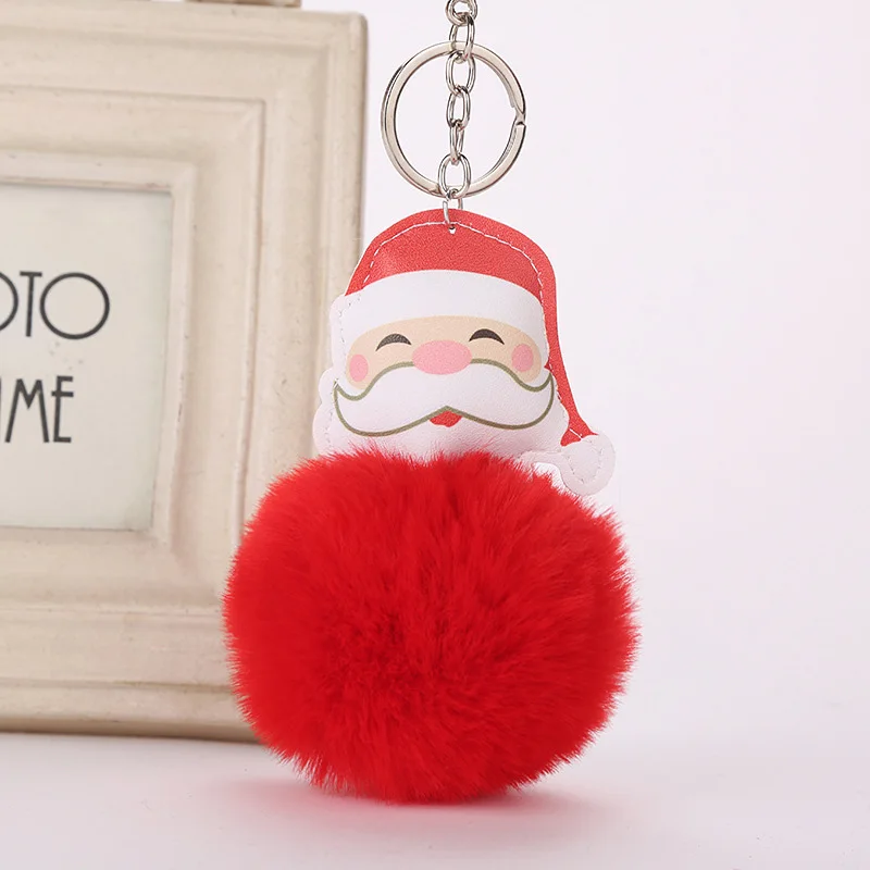 Пушистый Санта брелоки с изображением Клауса для крышки ключа помпон искусственный мех кролика мяч подарок папы на Рождество брелок держатель кулон аксессуары