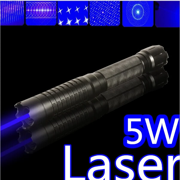 SOS alta potencia militar 450nm 5 W 30000 M linterna lazer azul puntero láser Luz fuego partido/madera seca/Negro/cigarrillos + 5 tapas - 1