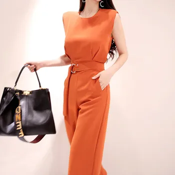 

Jumpsuits Women Elegant Office Lady Business Work Wear O Neck Rompers Pants Full Length Summer Sleeveless 2020 Party Overalls