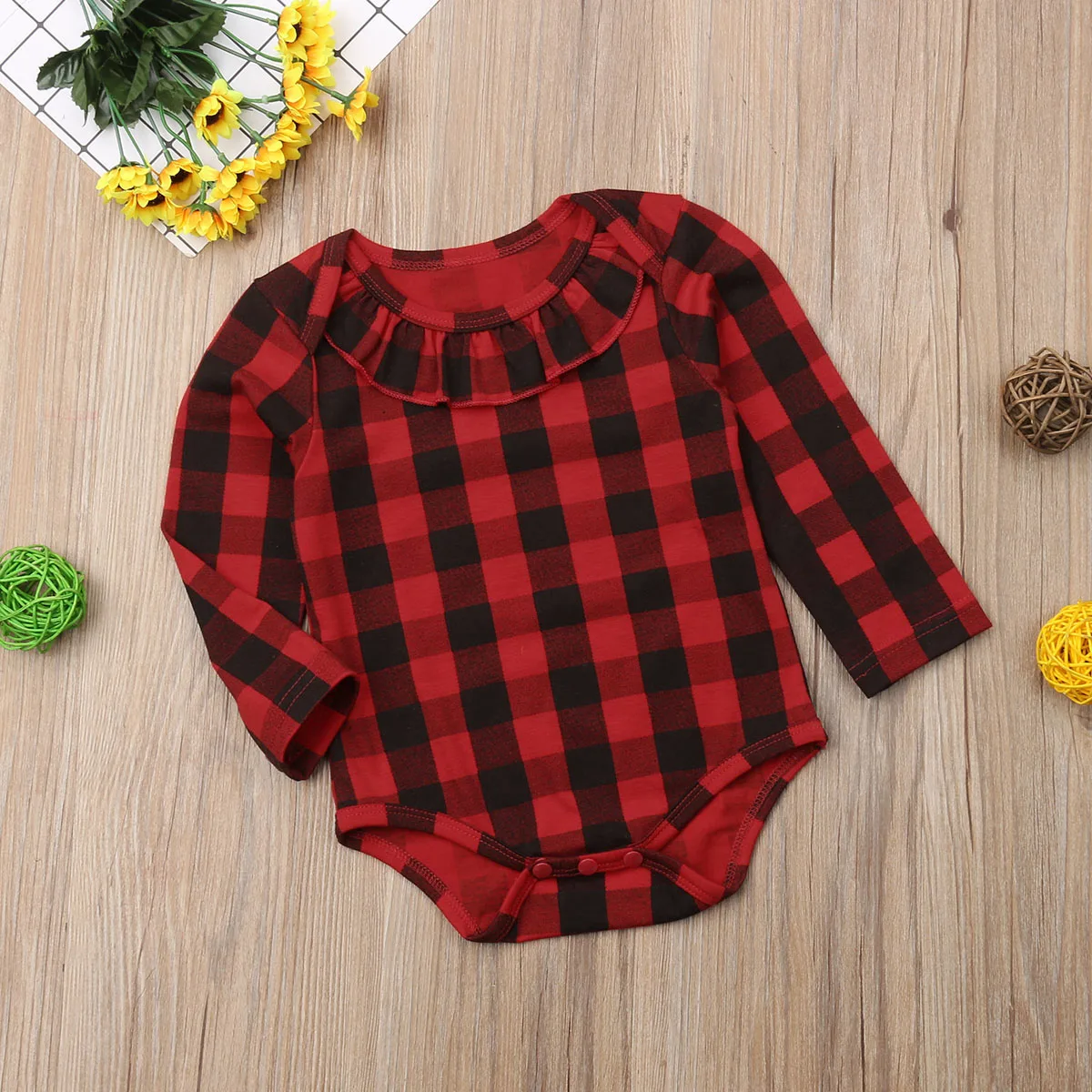 Рождественский Красный винтажный осенний клетчатый комбинезон с оборками для