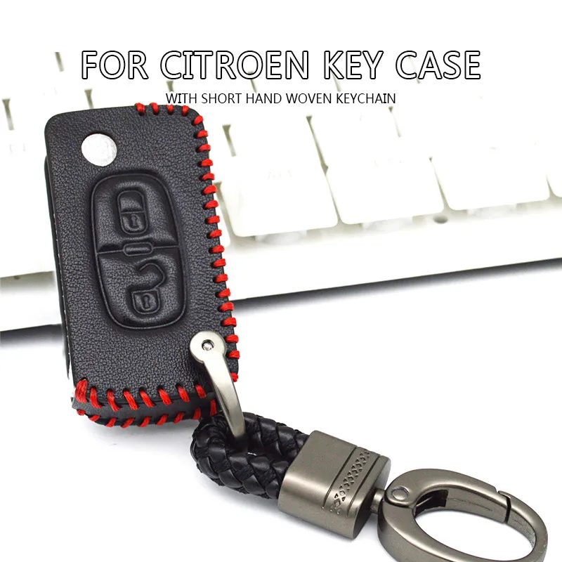 

For Citroen C2 C3 C4 C4L C5 C6 C-quatre Protection Shell Skin Bag Cow Leather Car Key Case Cover Bag Hand Woven Keyring Keychain