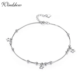 

925 Sterling SIlver Box Chain Star Charm Foot Jewelry Anklet for Women Girls Leg bracelet cheville enkelbandje halhal tobillera