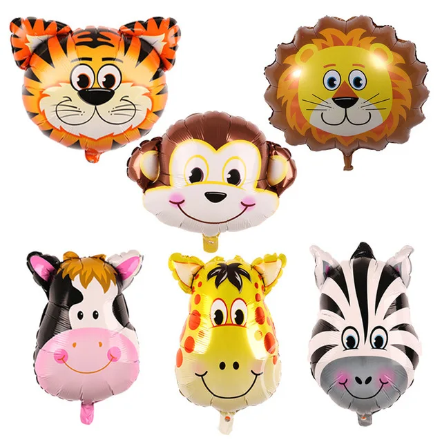 

Lucky 6Pcs/lot 64*85cm Animal Balloon Tiger&Lion& Zebra & Deer&Cow Head Foil Helium Balloons Birthday Party Decoration Globos