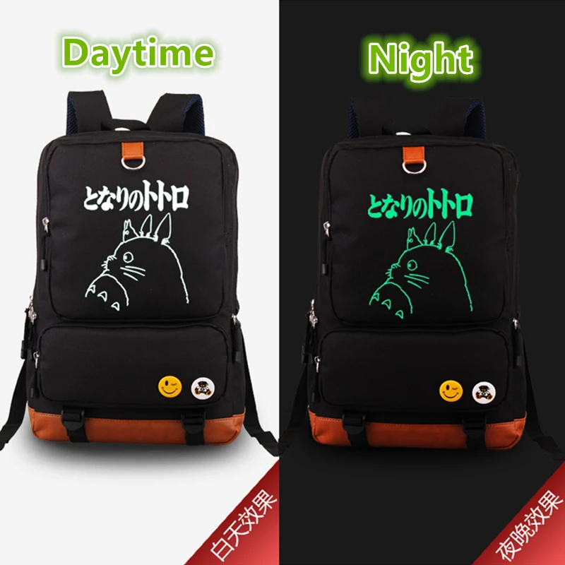 

Children Small School Bags Japanese Anime Kawaii Tonari no Totoro Emoji Luminous Printing Women Canvas Backpack Mochila Escolar