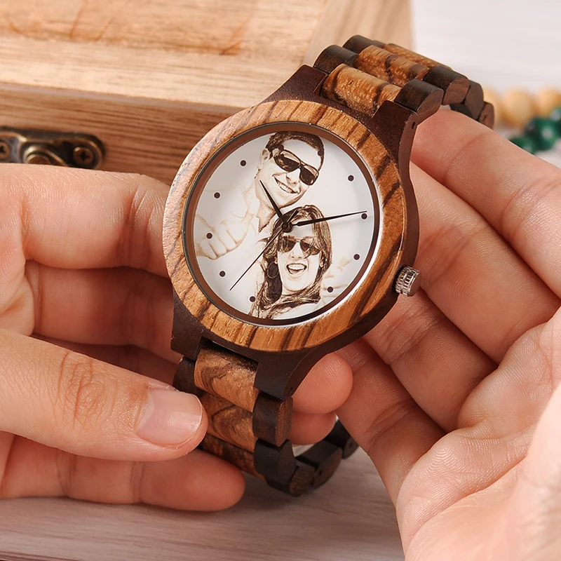 Custom LOGO Printing Your Own Photo Men Watch Unique Bamboo Wood Wristwatch Anniversary Christmas Gift For Lovers and Families 2