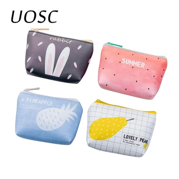

UOSC Summer New Brand Leather Purses Small Fresh Casual Pu Coin Wallet Lady Fashion Fruits Pattern Cartoon Dollar Money Bag