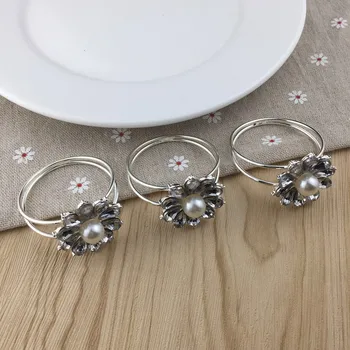 

20PCS pearl silver alloy napkin ring napkin ring model room napkin buckle cloth ring wedding supplies