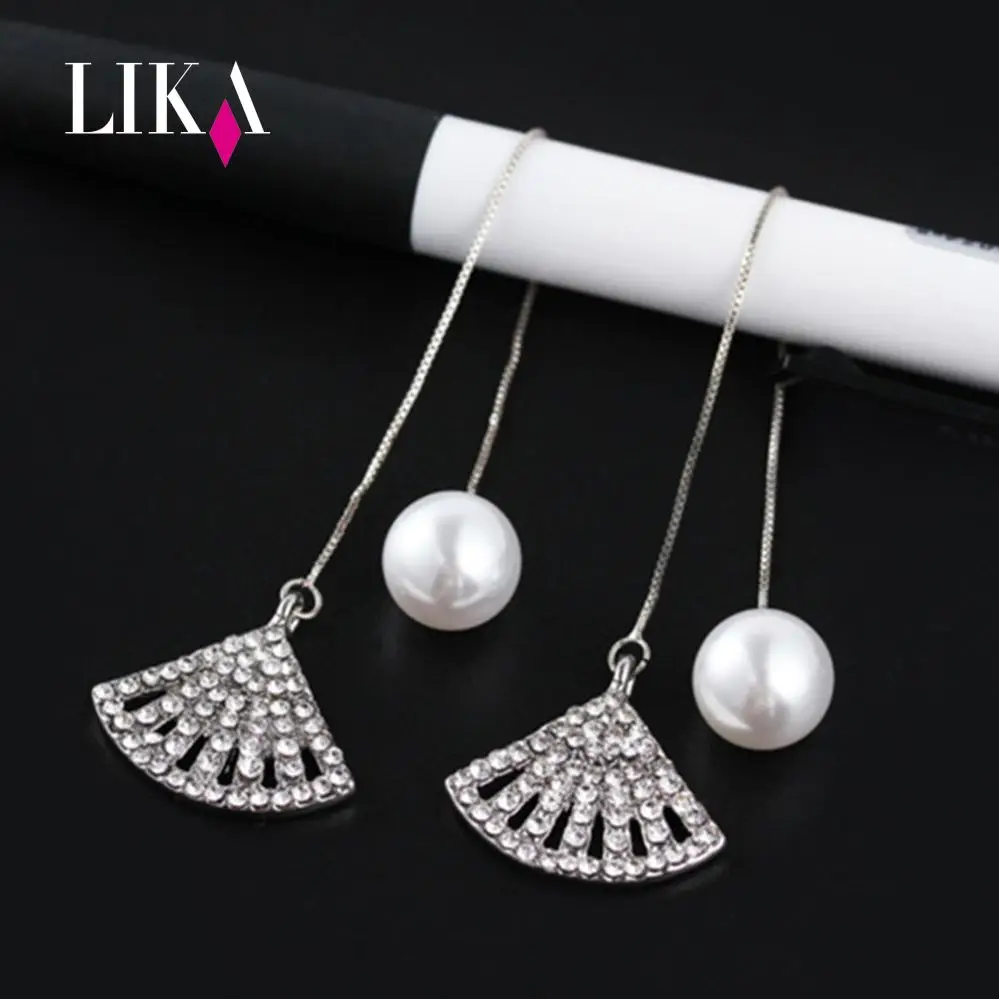 

LIKA Fashion S925 Sterling Silver Fan Shell Pearl Earrings Long Temperament Tassel Zircon Earrings ear Jewelry For Women Gifts